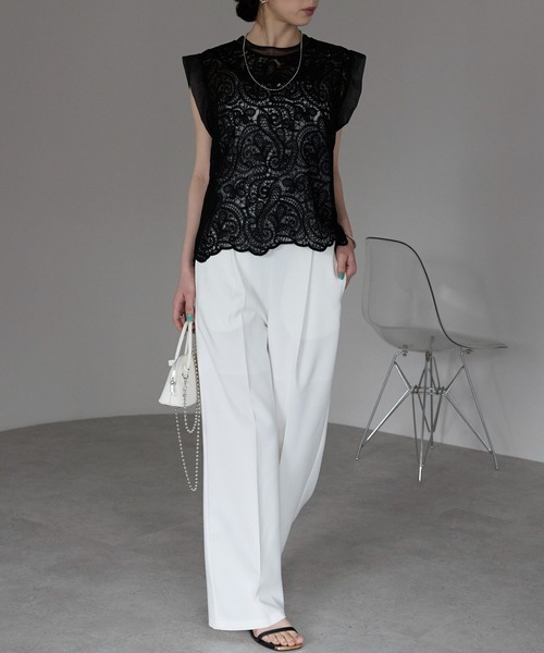 each（イーチ）の「レースフレンチTシャツ（Tシャツ/カットソー・レディース・アイボリー/ブラック・FREE）」の18枚目の写真