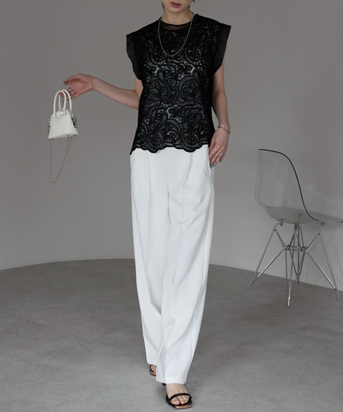 each（イーチ）の「レースフレンチTシャツ（Tシャツ/カットソー・レディース・アイボリー/ブラック・FREE）」の21枚目の写真