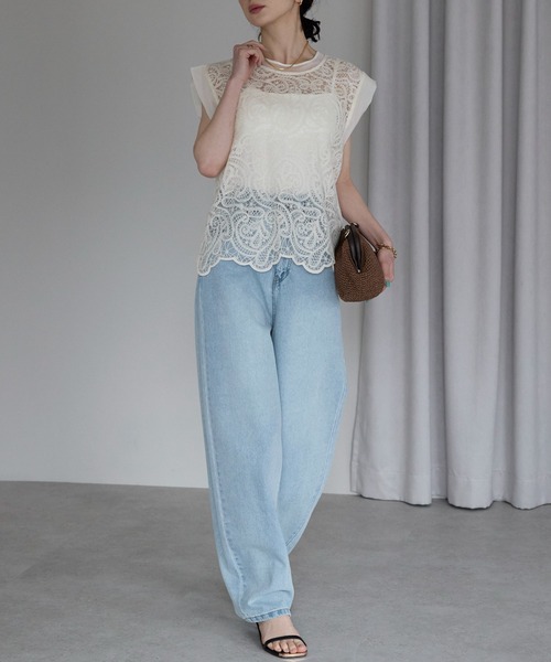 each（イーチ）の「レースフレンチTシャツ（Tシャツ/カットソー・レディース・アイボリー/ブラック・FREE）」の10枚目の写真