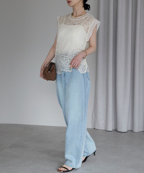 each（イーチ）の「レースフレンチTシャツ（Tシャツ/カットソー・レディース・アイボリー/ブラック・FREE）」の11枚目の写真