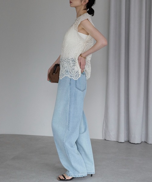 each（イーチ）の「レースフレンチTシャツ（Tシャツ/カットソー・レディース・アイボリー/ブラック・FREE）」の12枚目の写真