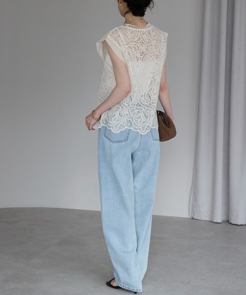 each（イーチ）の「レースフレンチTシャツ（Tシャツ/カットソー・レディース・アイボリー/ブラック・FREE）」の13枚目の写真