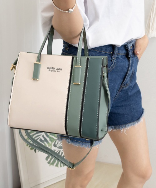 Miniministore(ミニミニストア)の「レディース 配色ハンドバッグ(ショルダーバッグ・レディース・ベージュ/ピンク/ゴールド/ワインレッド/ミント・FREE)」の3枚目の写真