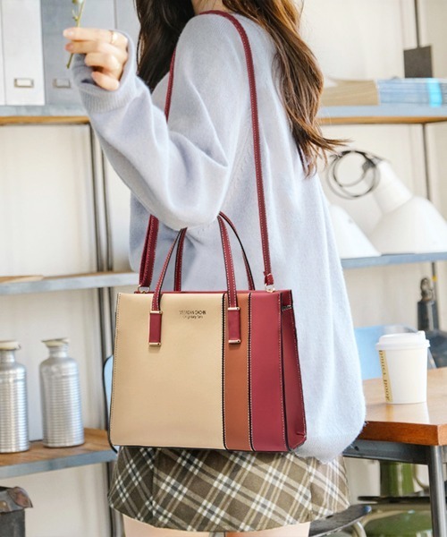 Miniministore(ミニミニストア)の「レディース 配色ハンドバッグ(ショルダーバッグ・レディース・ベージュ/ピンク/ゴールド/ワインレッド/ミント・FREE)」の4枚目の写真