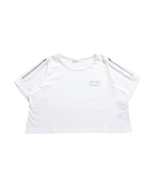 JENNI love(ジェニィラブ)の「肩あきフラワーチャームZIP短丈T(Tシャツ/カットソー・キッズ・ブラック/サックスブルー/オフホワイト・130cm/140cm/150cm/160cm)」の14枚目の写真