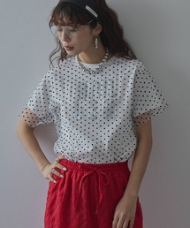 チュールレイヤード箔プリントTシャツ