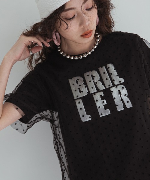bohmal（ボマール）の「チュールレイヤード箔プリントTシャツ（Tシャツ/カットソー・レディース・ホワイト/ブラック/ホワイト×ブラック・FREE）」の3枚目の写真
