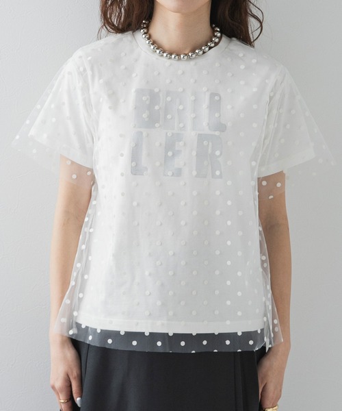 bohmal（ボマール）の「チュールレイヤード箔プリントTシャツ（Tシャツ/カットソー・レディース・ホワイト/ブラック/ホワイト×ブラック・FREE）」の9枚目の写真