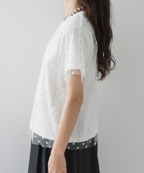 bohmal（ボマール）の「チュールレイヤード箔プリントTシャツ（Tシャツ/カットソー・レディース・ホワイト/ブラック/ホワイト×ブラック・FREE）」の11枚目の写真
