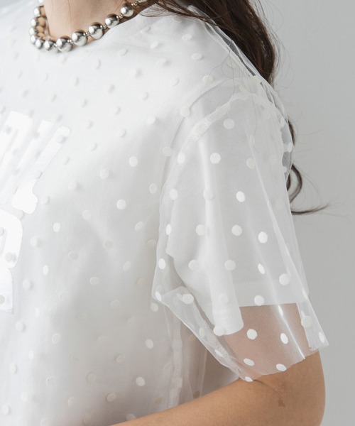 bohmal（ボマール）の「チュールレイヤード箔プリントTシャツ（Tシャツ/カットソー・レディース・ホワイト/ブラック/ホワイト×ブラック・FREE）」の14枚目の写真