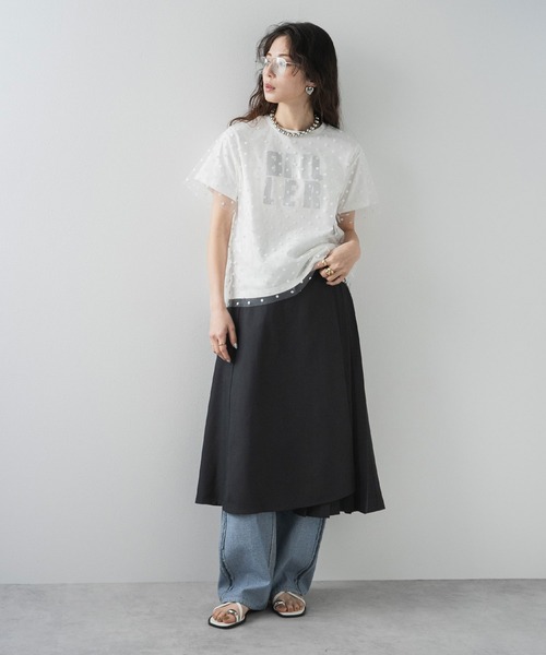 bohmal（ボマール）の「チュールレイヤード箔プリントTシャツ（Tシャツ/カットソー・レディース・ホワイト/ブラック/ホワイト×ブラック・FREE）」の16枚目の写真