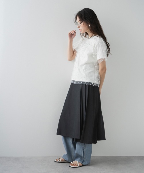 bohmal（ボマール）の「チュールレイヤード箔プリントTシャツ（Tシャツ/カットソー・レディース・ホワイト/ブラック/ホワイト×ブラック・FREE）」の17枚目の写真