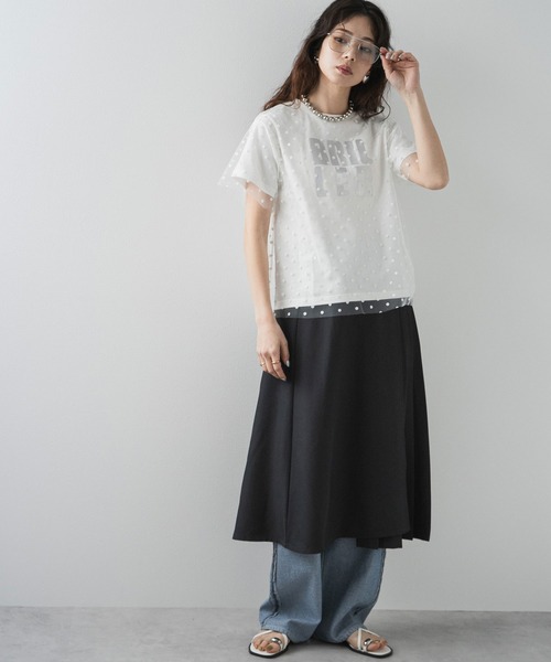 bohmal（ボマール）の「チュールレイヤード箔プリントTシャツ（Tシャツ/カットソー・レディース・ホワイト/ブラック/ホワイト×ブラック・FREE）」の18枚目の写真