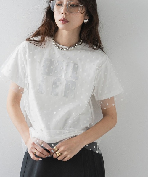 bohmal（ボマール）の「チュールレイヤード箔プリントTシャツ（Tシャツ/カットソー・レディース・ホワイト/ブラック/ホワイト×ブラック・FREE）」の19枚目の写真