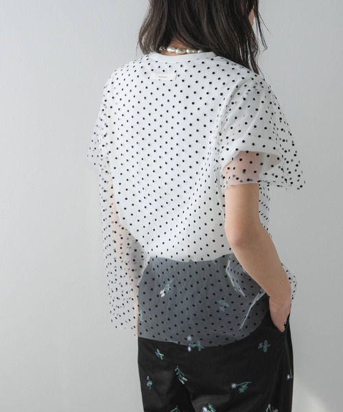bohmal（ボマール）の「チュールレイヤード箔プリントTシャツ（Tシャツ/カットソー・レディース・ホワイト/ブラック/ホワイト×ブラック・FREE）」の7枚目の写真