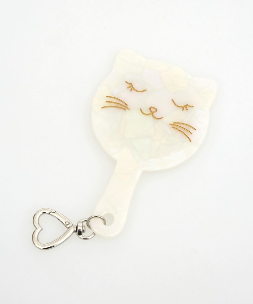 an meets zakka ハート型キーリング付きマーブルカラー猫手鏡