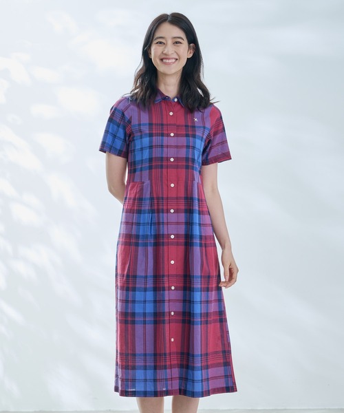 Arnold Palmer（アーノルドパーマー）の「マドラスチェック シャツワンピース（ワンピース・レディース・ブルー/ワイン/イエロー/ベージュ・S/L/M）」の4枚目の写真