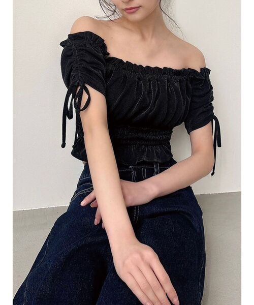シャーリングクロップドトップス（Tシャツ/カットソー