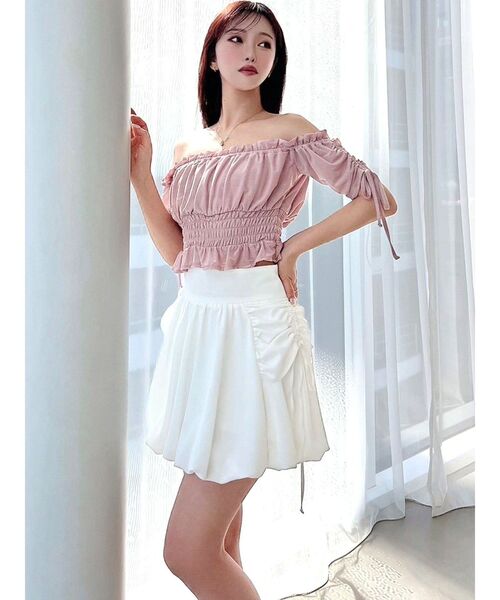 RESEXXY（リゼクシー）の「シャーリングクロップドトップス（Tシャツ/カットソー・レディース・ピンク/イエロー/ブラック・FREE）」の7枚目の写真