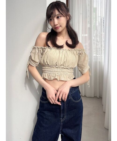 RESEXXY（リゼクシー）の「シャーリングクロップドトップス（Tシャツ/カットソー・レディース・ピンク/イエロー/ブラック・FREE）」の9枚目の写真