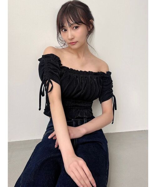 シャーリングクロップドトップス（Tシャツ/カットソー