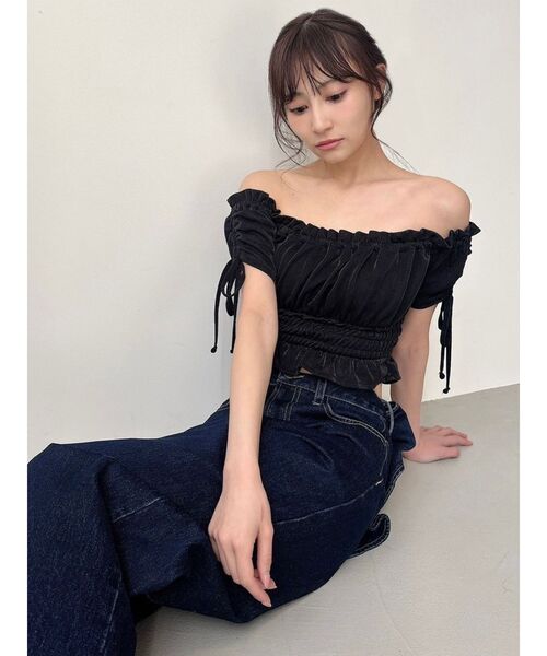 RESEXXY（リゼクシー）の「シャーリングクロップドトップス（Tシャツ/カットソー・レディース・ピンク/イエロー/ブラック・FREE）」の13枚目の写真