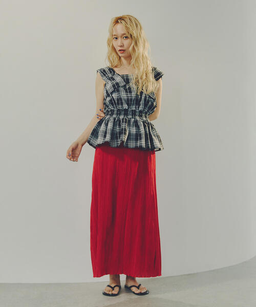 N.（N. Natural Beauty Basic）（エヌエヌナチュラルビューティーベーシック）の「シャドーチェックイージースカート（スカート・レディース・ブラック/レッド・MEDIUM）」の19枚目の写真