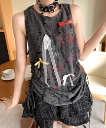 サイドシャーリングリボントップス