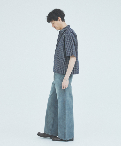 JOURNAL STANDARD（ジャーナルスタンダード）の「ミニ チェック クロップド 半袖 シャツ（シャツ/ブラウス・メンズ・ネイビー/ダークブルー/チャコールグレー/グレー・MEDIUM/LARGE）」の10枚目の写真