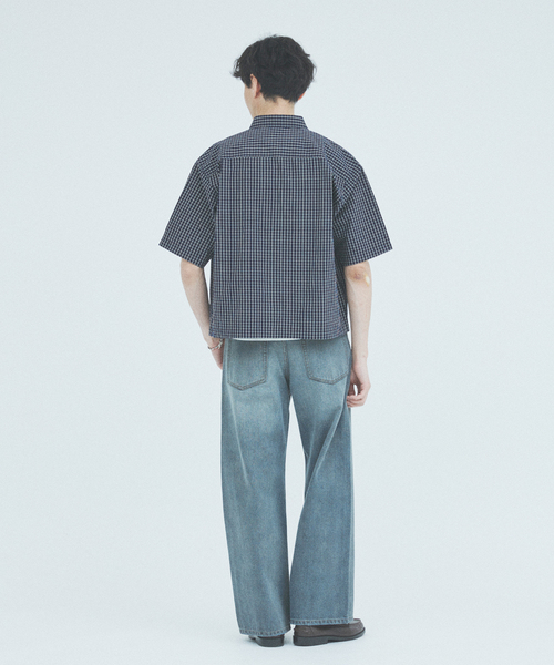 JOURNAL STANDARD（ジャーナルスタンダード）の「ミニ チェック クロップド 半袖 シャツ（シャツ/ブラウス・メンズ・ネイビー/ダークブルー/チャコールグレー/グレー・MEDIUM/LARGE）」の11枚目の写真