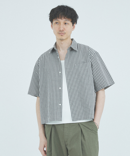 JOURNAL STANDARD（ジャーナルスタンダード）の「ミニ チェック クロップド 半袖 シャツ（シャツ/ブラウス・メンズ・ネイビー/ダークブルー/チャコールグレー/グレー・MEDIUM/LARGE）」の20枚目の写真