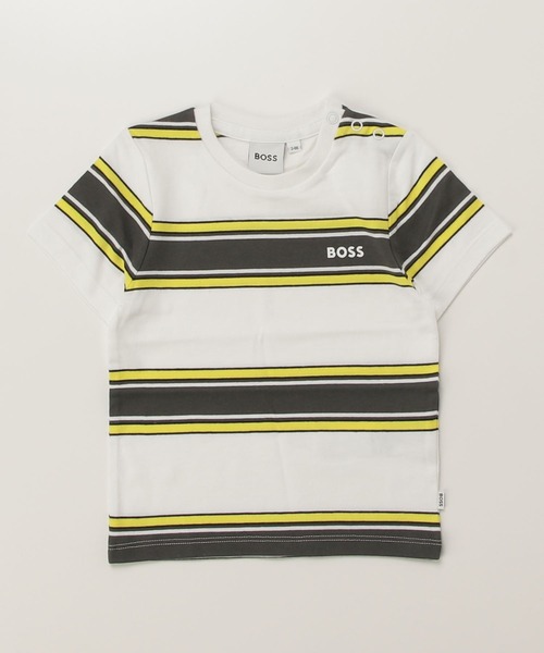 BOSS(ボス)の「キッズ Tシャツ コットンジャージー ストライプ&ロゴ(Tシャツ/カットソー・キッズ・ホワイト系その他2・86/94)」の1枚目の写真