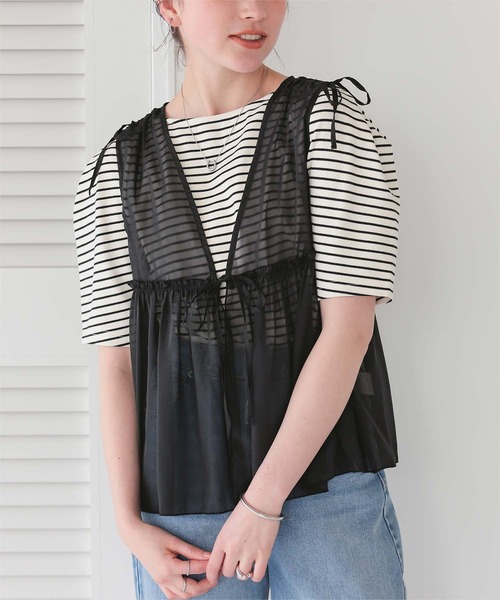 titivate（ティティベイト）の「ギャザーリボンベスト（ベスト・レディース・ブラック/アイボリー/チャコール・M）」の7枚目の写真