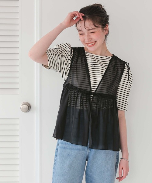 titivate（ティティベイト）の「ギャザーリボンベスト（ベスト・レディース・ブラック/アイボリー/チャコール・M）」の10枚目の写真