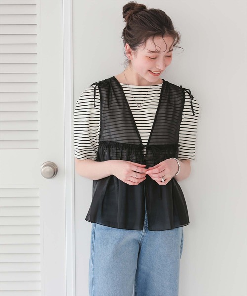 titivate（ティティベイト）の「ギャザーリボンベスト（ベスト・レディース・ブラック/アイボリー/チャコール・M）」の6枚目の写真