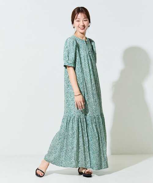 FREAK'S STORE(フリークスストア)の「限定展開 花柄 マキシ 半袖 ワンピース(ワンピース・レディース・レッド/グリーン/ブラック/ネイビー/イエロー/ベージュ・SMALL/MEDIUM)」の7枚目の写真