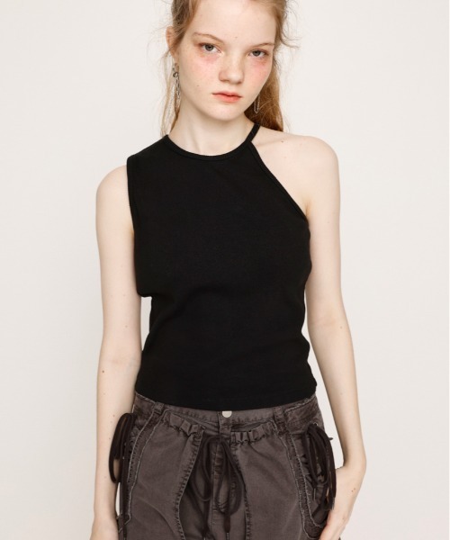 アシンメトリックキャミトップ / Asymmetric Cami Top 黒 VIVIANO / Asymmetric Cami Top / Navy × Black | ふぁいん