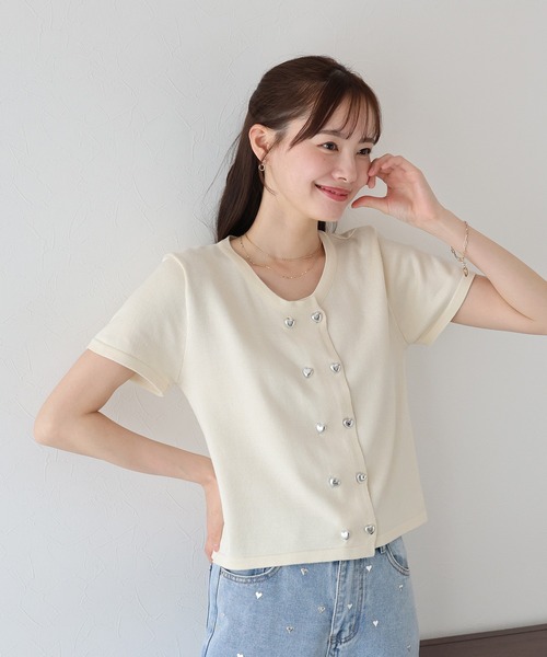 セール】ハートボタン半袖カーディガン（カーディガン/ボレロ