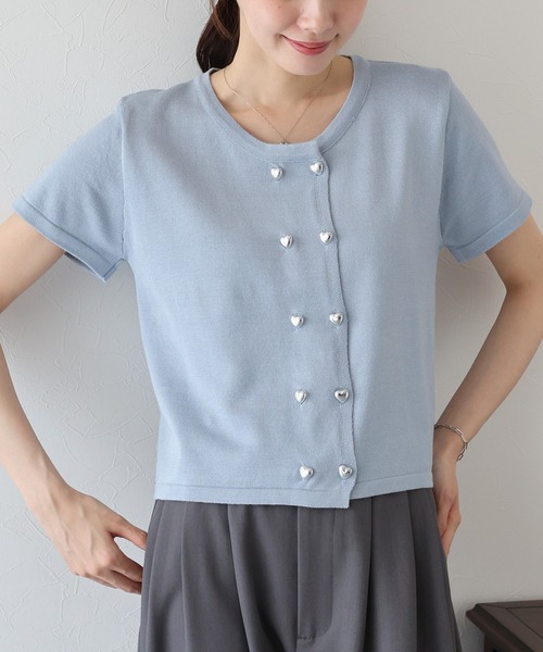 ハートボタン半袖カーディガン（カーディガン/ボレロ）｜BLUEEAST