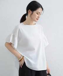 ブラウス 半袖 レディース 春 夏 トップス ボリューム フリル ゆったり Uネック 大きい 大きいサイズ 大きめ 無地 かわいい おしゃれ 薄手 綿 涼しい 五分袖 黒 白 ブラック ホワイト ブルー 水色 青 ベージュ 清涼感 リネン風 10代 20代 30代 40代 50代