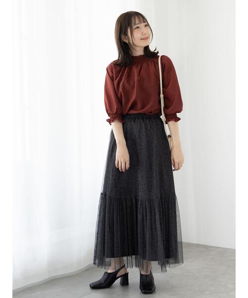 Te chichi TERRASSE(テチチテラス)の「シャーリングネックブラウス(シャツ/ブラウス・レディース・ブラウン/ブラック/オフホワイト・F)」の5枚目の写真