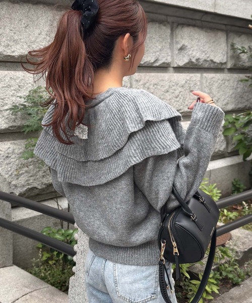 mily bilet（ミウィビレット）の「【mily bilet】かわいくて暖かい。ビッグフリルミックスニットカーディガン（長袖）（カーディガン/ボレロ・レディース・アイボリー/ブルー/グレー・LARGE/MEDIUM/SMALL/X-LARGE）」の15枚目の写真