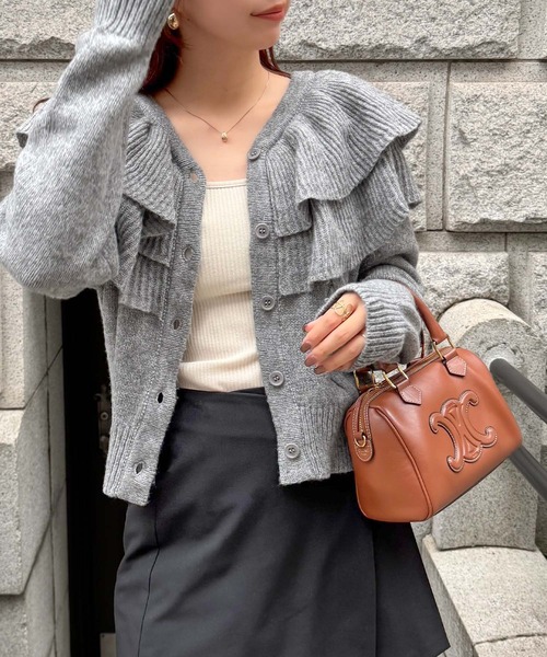 mily bilet（ミウィビレット）の「【mily bilet】かわいくて暖かい。ビッグフリルミックスニットカーディガン（長袖）（カーディガン/ボレロ・レディース・アイボリー/ブルー/グレー・LARGE/MEDIUM/SMALL/X-LARGE）」の16枚目の写真
