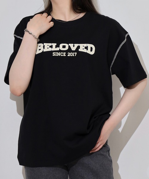 カレッジロゴ風ワイドTシャツ（Tシャツ/カットソー）｜Arinomama