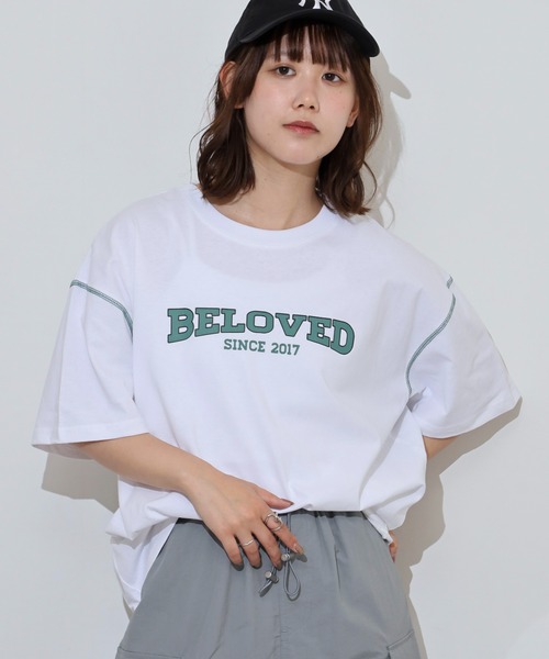 Arinomama(アリノママ)の「カレッジロゴ風ワイドTシャツ(Tシャツ/カットソー・レディース・グレイッシュベージュ/スミクロ/ブラック/オフホワイト・FREE)」の11枚目の写真