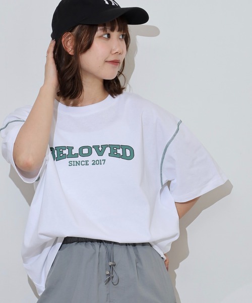 Arinomama(アリノママ)の「カレッジロゴ風ワイドTシャツ(Tシャツ/カットソー・レディース・グレイッシュベージュ/スミクロ/ブラック/オフホワイト・FREE)」の12枚目の写真