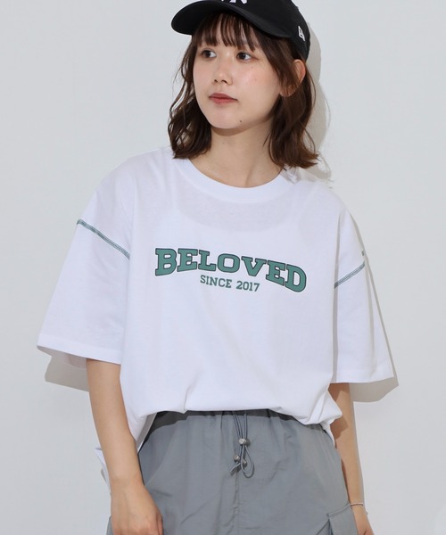 Arinomama(アリノママ)の「カレッジロゴ風ワイドTシャツ(Tシャツ/カットソー・レディース・グレイッシュベージュ/スミクロ/ブラック/オフホワイト・FREE)」の13枚目の写真