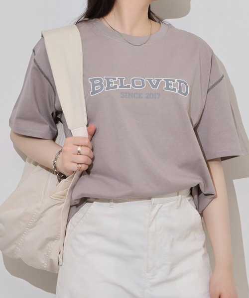 Arinomama(アリノママ)の「カレッジロゴ風ワイドTシャツ(Tシャツ/カットソー・レディース・グレイッシュベージュ/スミクロ/ブラック/オフホワイト・FREE)」の19枚目の写真