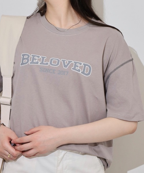 Arinomama(アリノママ)の「カレッジロゴ風ワイドTシャツ(Tシャツ/カットソー・レディース・グレイッシュベージュ/スミクロ/ブラック/オフホワイト・FREE)」の21枚目の写真