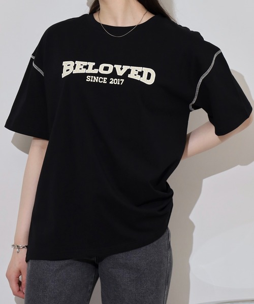 Arinomama(アリノママ)の「カレッジロゴ風ワイドTシャツ(Tシャツ/カットソー・レディース・グレイッシュベージュ/スミクロ/ブラック/オフホワイト・FREE)」の15枚目の写真